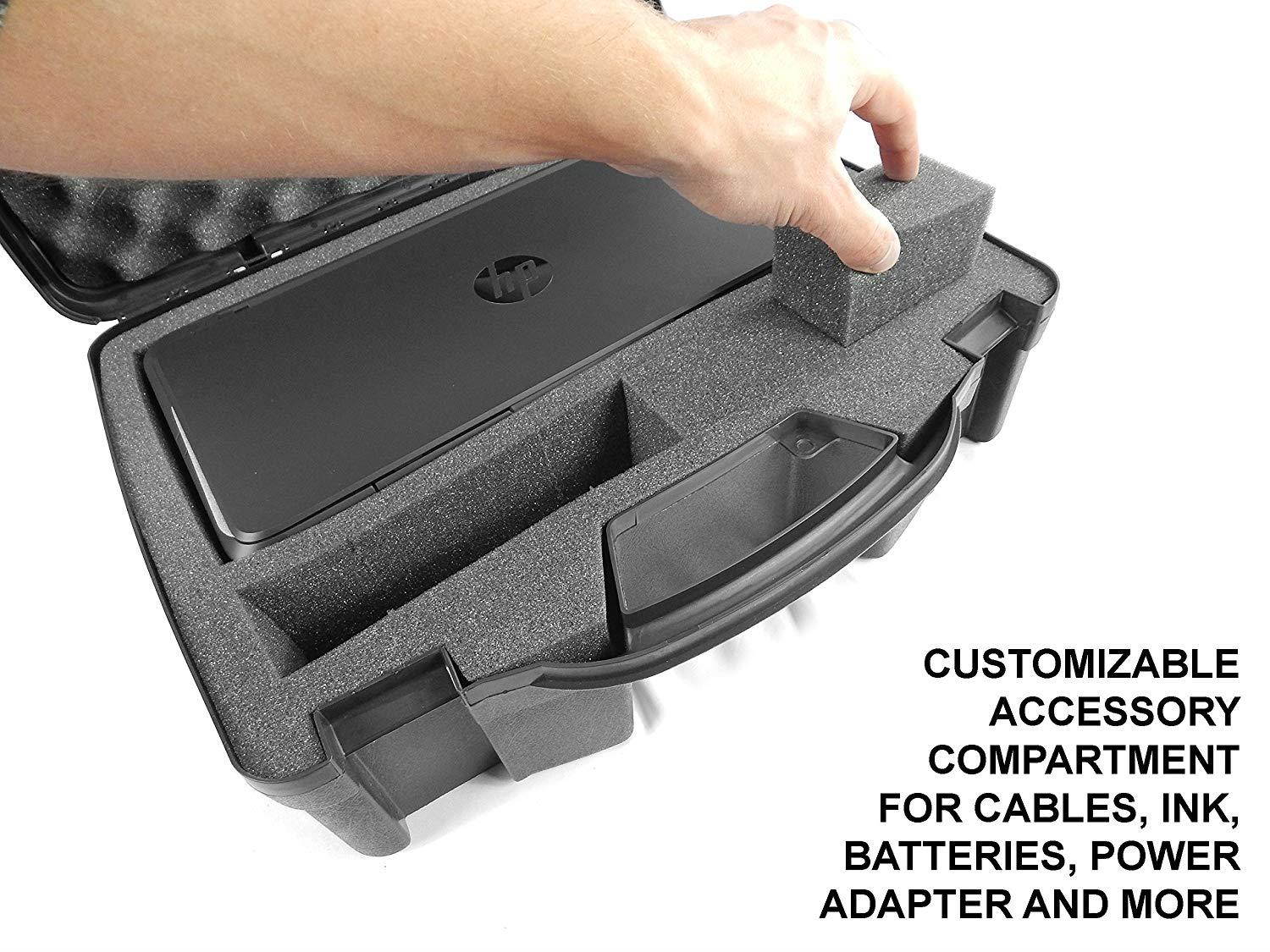 Casematix Portable Printer Carry Case Designed for HP Officejet 200 Wireless Mobile Printer , HP 62 Ink Cartridge and Cables - Also fits Older HP Officejet 150 and 100
