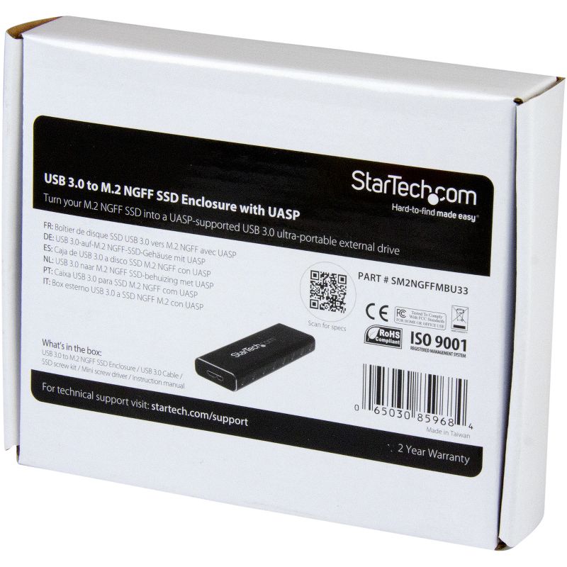 StarTech.com M.2 SSD Enclosure for M.2 SATA SSDs - USB 3.0 (5Gbps) with UASP - External M.2 SSD Enclosure - Aluminum