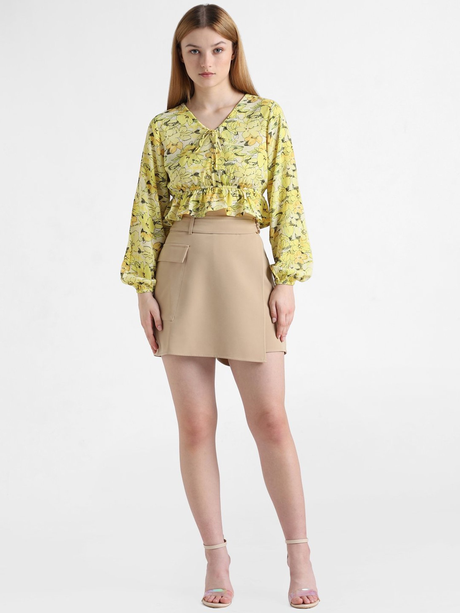 Only Yellow Floral Print Crop Top