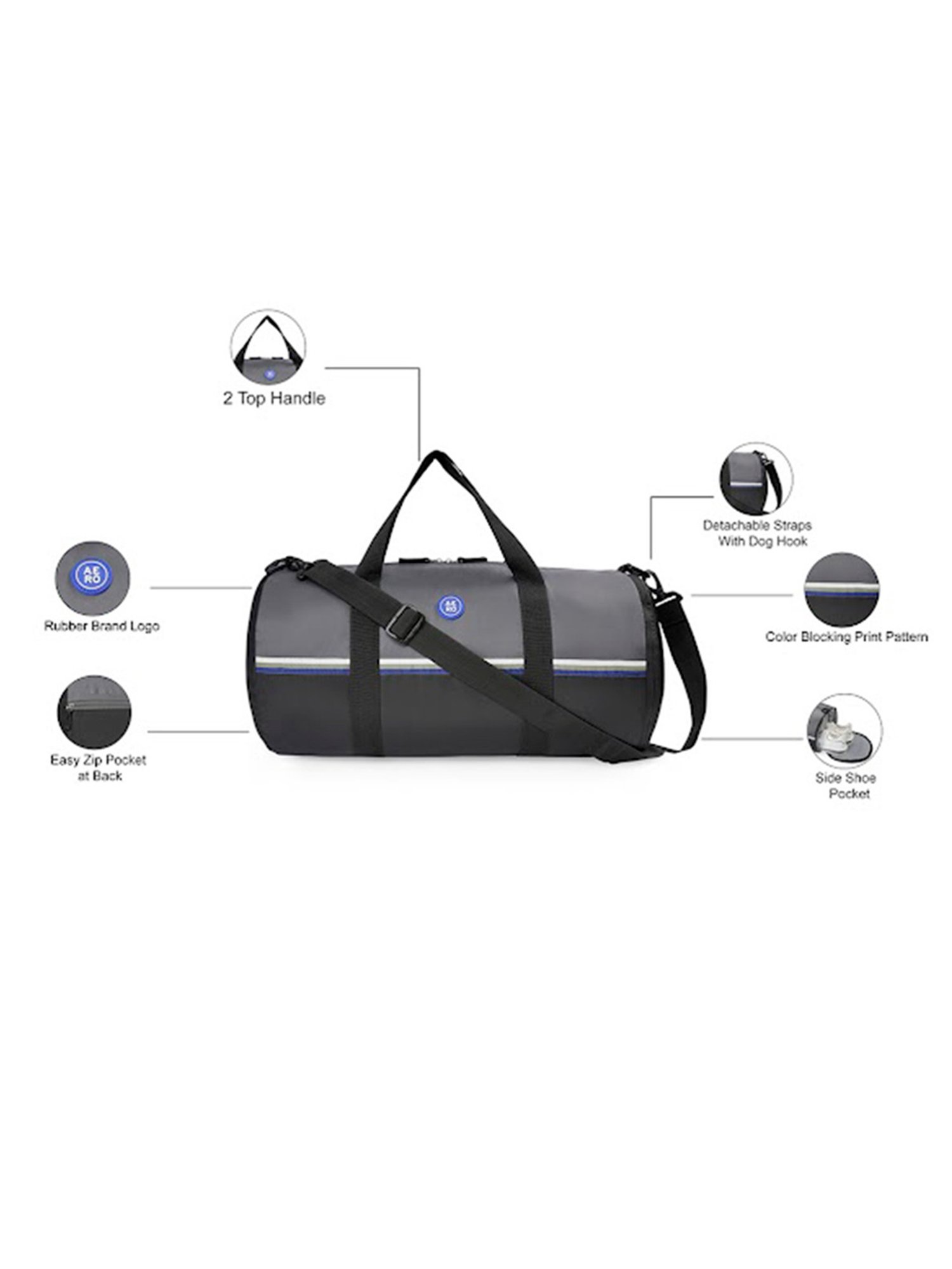 Aeropostale Duo Grey & Black Polyester Color Block Duffle Bag