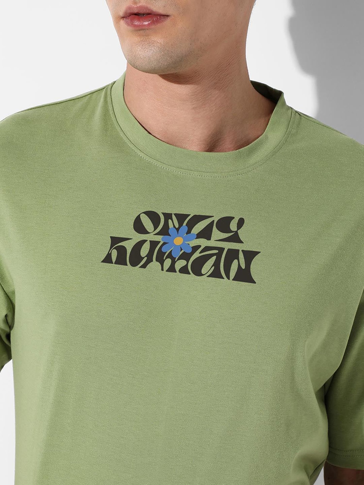 Campus Sutra Green Regular Fit Oversized Only Human Printed Co-Ord Set