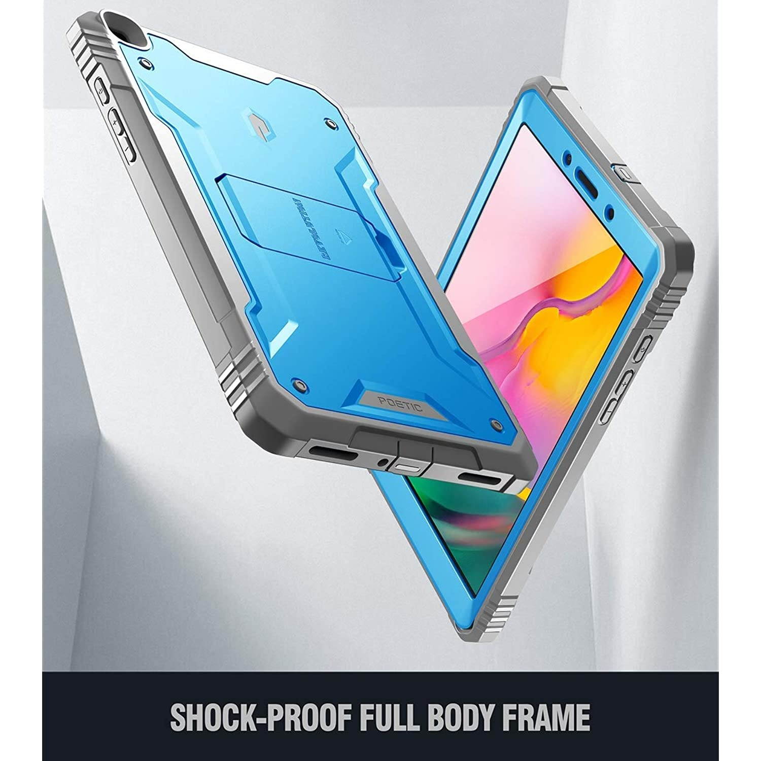 Galaxy Tab A 8.0 2019 Rugged Case with Kickstand,SM-T290 SM-T295, Poetic Full Body Shockproof Cover, Built-in-Screen Protector, Revolution, for Samsung Galaxy Tab A Tablet 8.0 Inch (2019), Blue/Gray