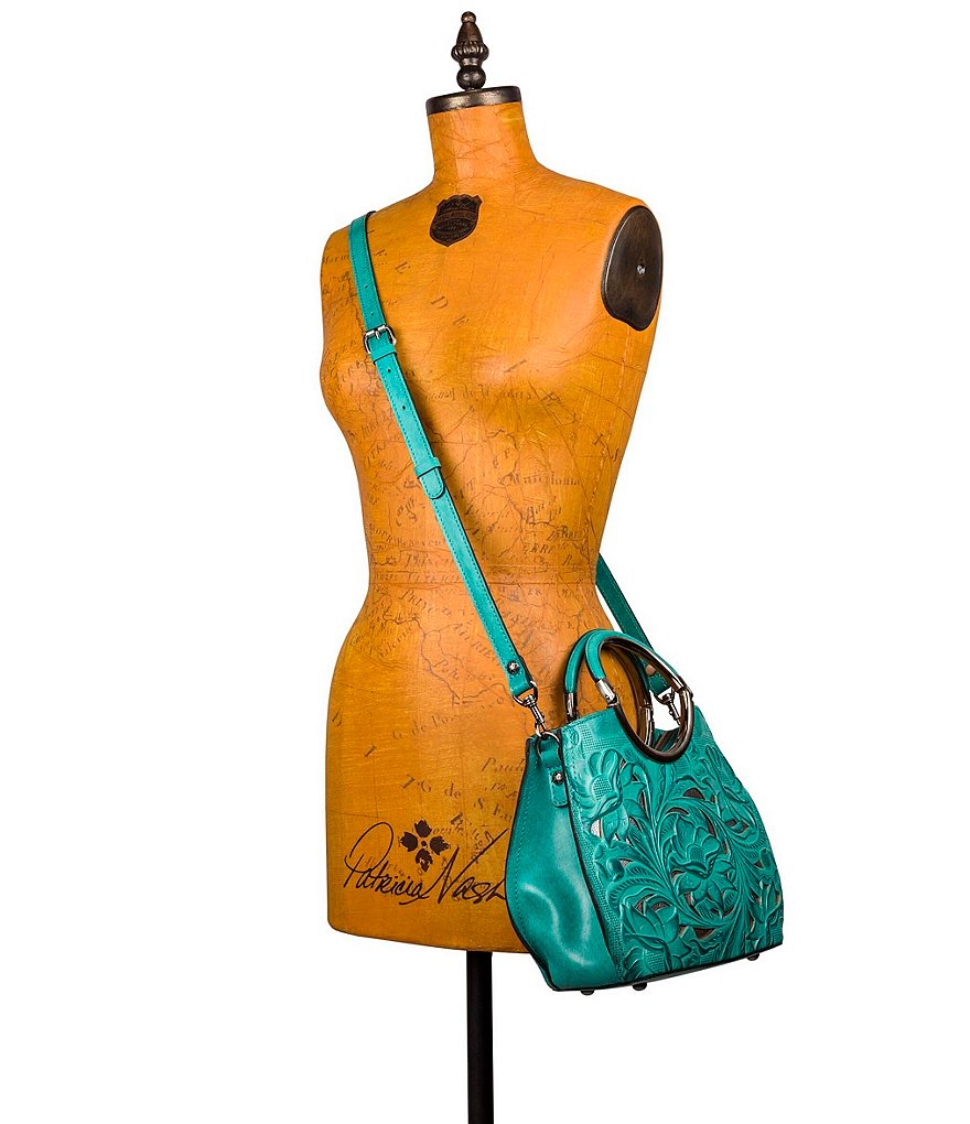 Patricia Nash Cut Out Tooling Collection Aria Ring Handle Floral Shopper Tote Bag