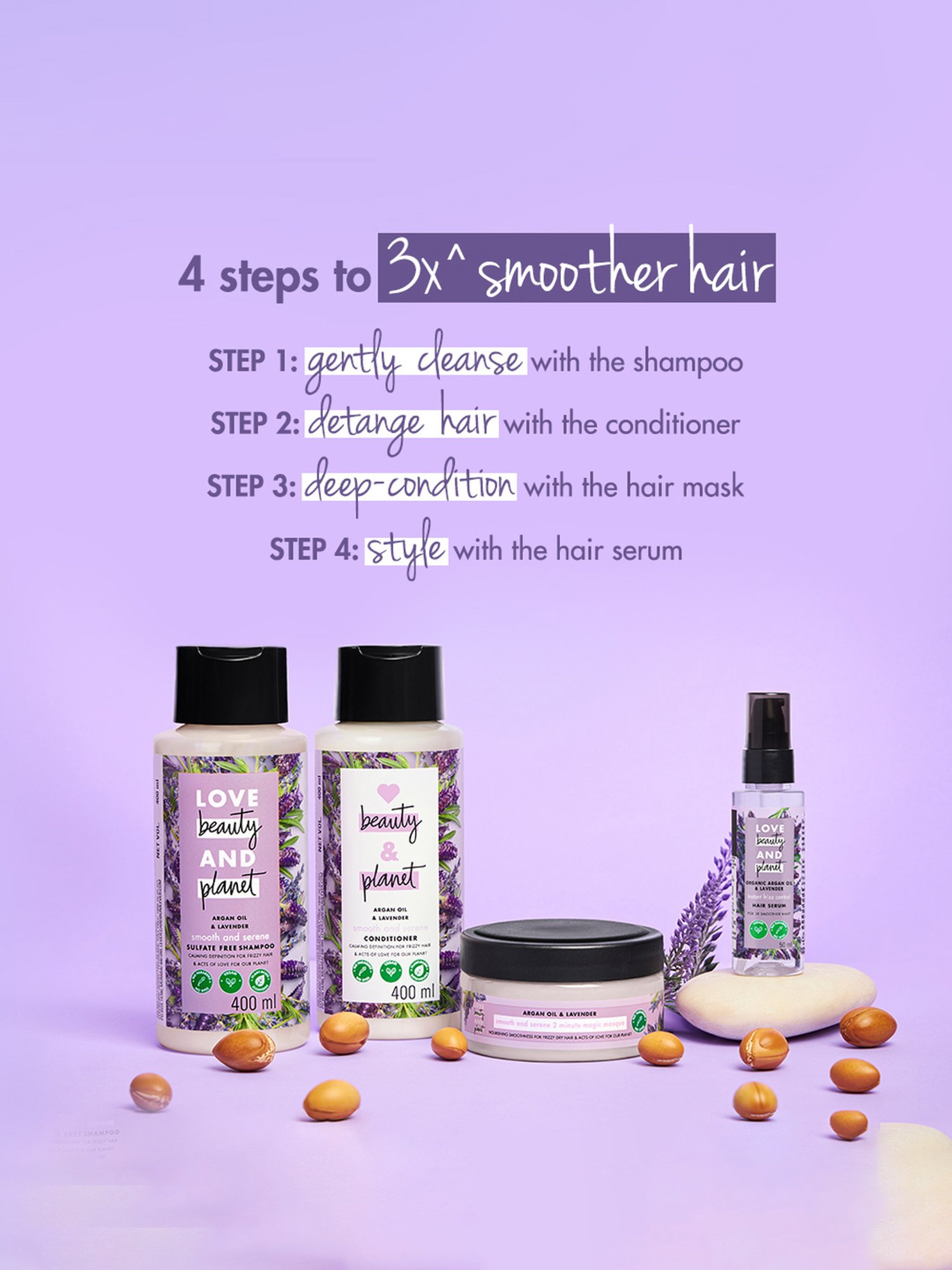 Love Beauty & Planet Organic Argan Oil & Lavender Hair Serum for Frizz Free Hair - 50 ml