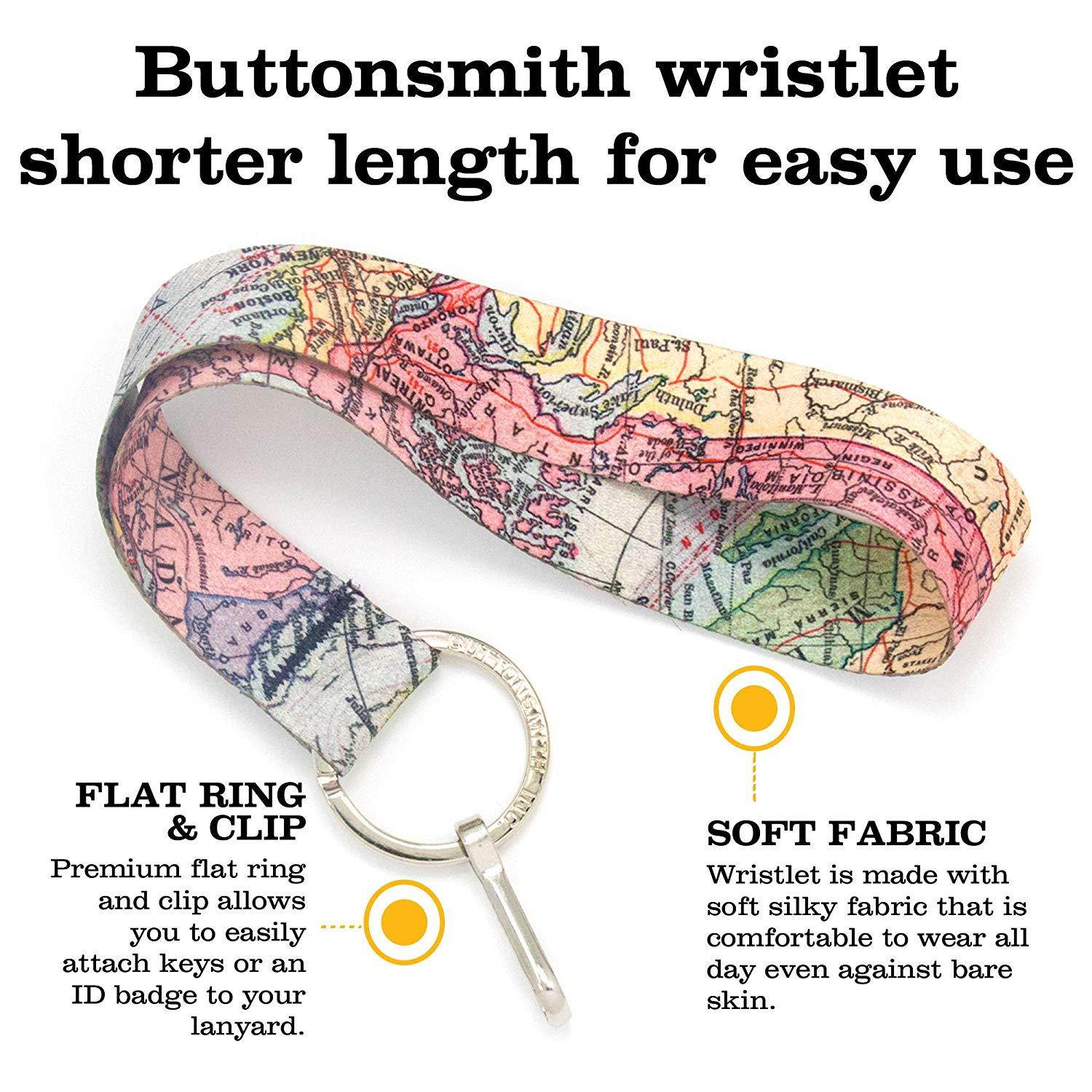 Buttonsmith Vintage Map Premium Wristlet - Made in USA