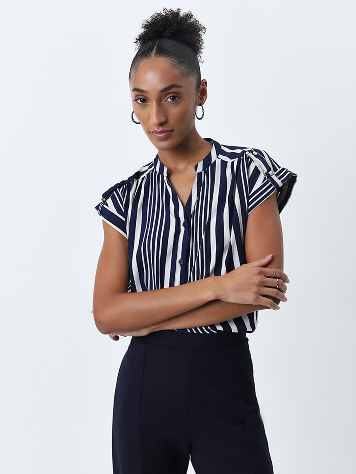 Wardrobe by Westside Navy Stripe Printed Top