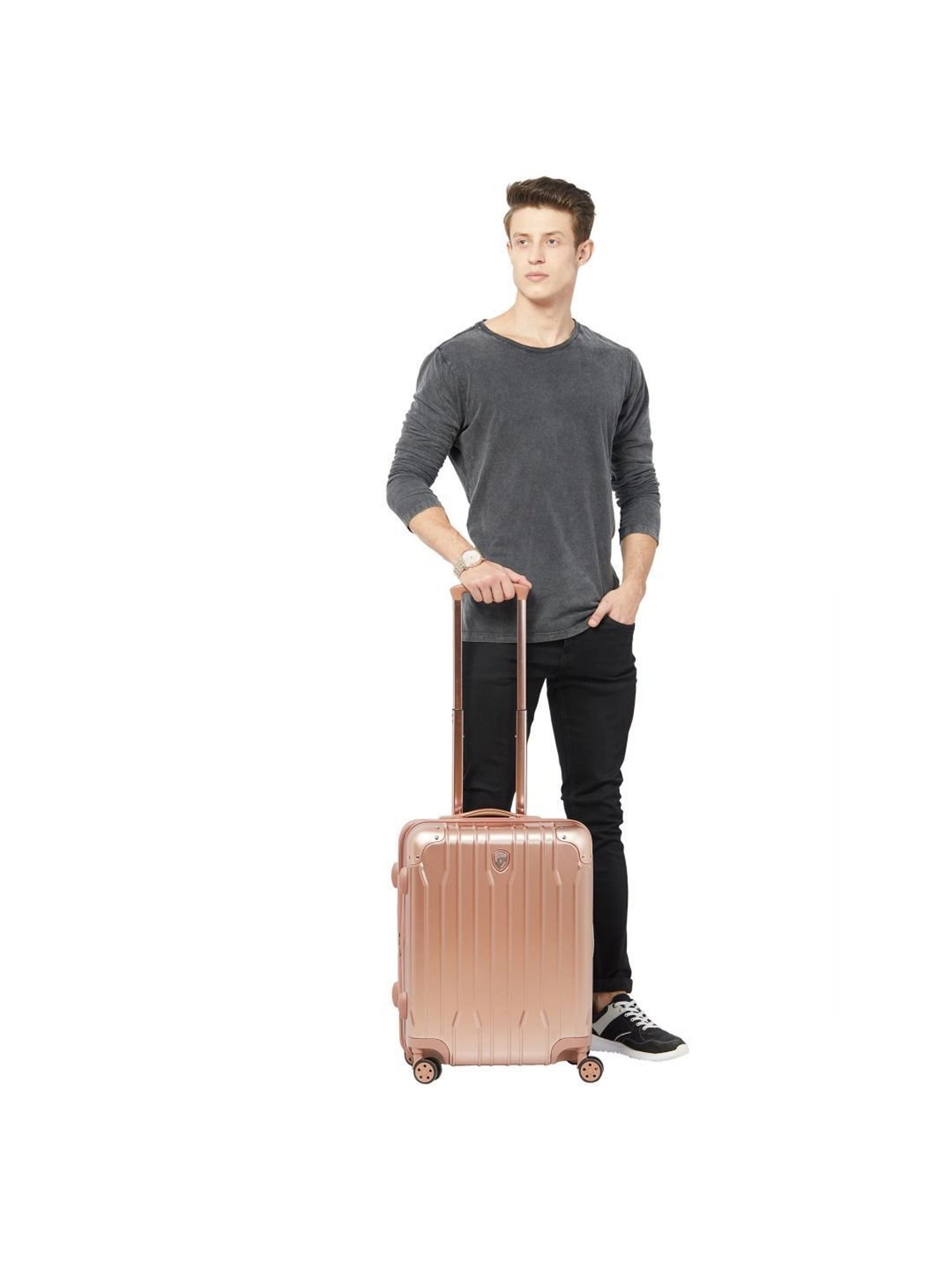 HEYS Xtrak Rose Gold Textured Hard Cabin Trolley Bag -21 cm