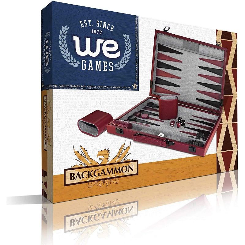 WE Games Tournament Backgammon Set - Burgundy & Black Leatherette