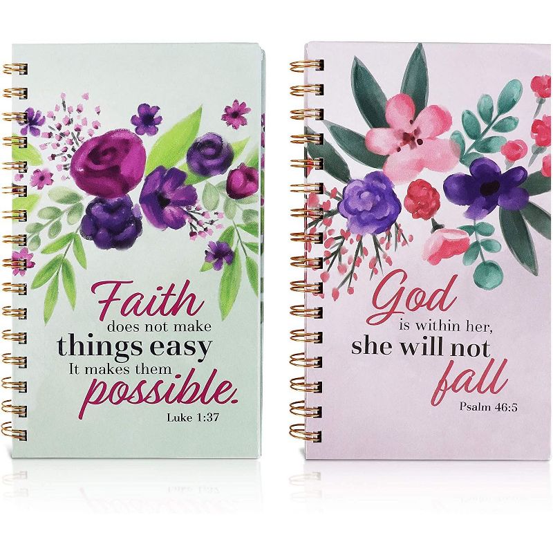 Faithful Finds 2-Pack Floral Scripture Prayer Journal Spiral Lined Notebook for Women (8.5 x 5 In, 80 Sheet)