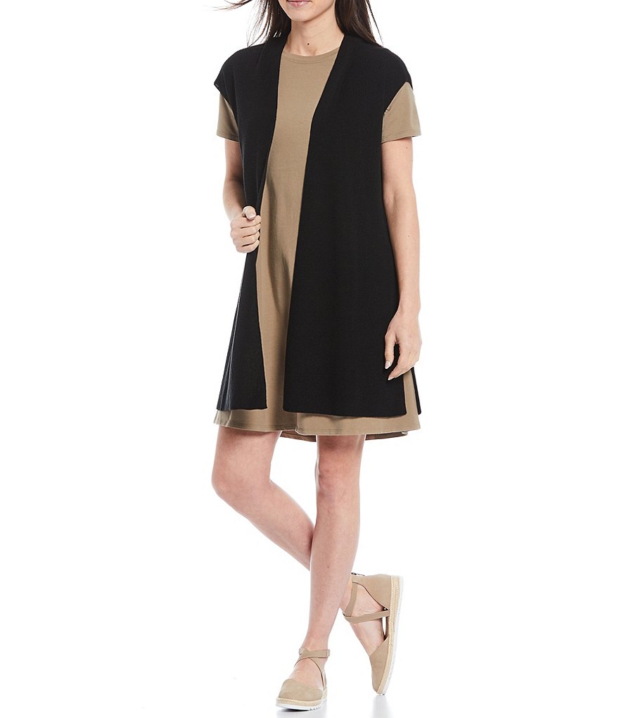 Eileen Fisher Petite Size Organic Linen Organic Cotton Long Vest