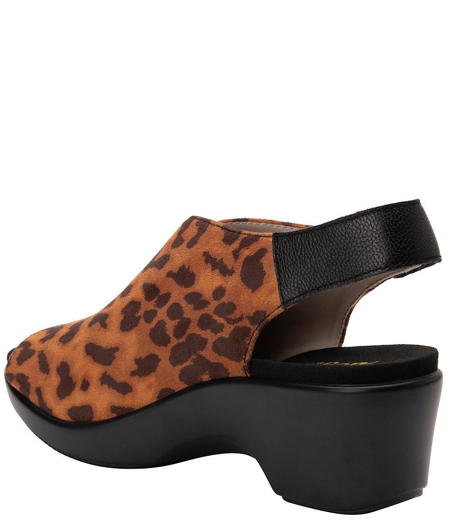Alegria Rosie Leopard Print Dream Fit Peep Toe Wedge Slingback Pumps