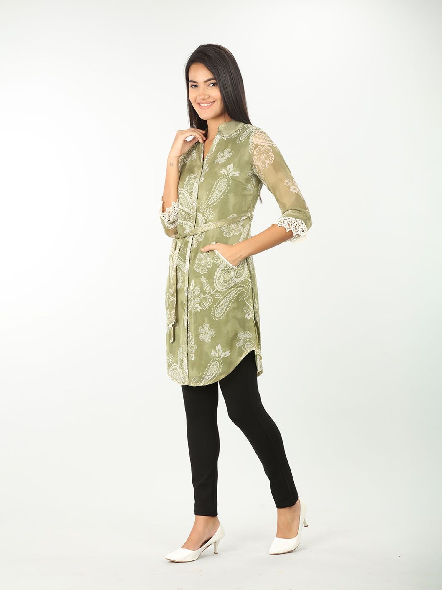 Mustard Sage Green Printed Shirt