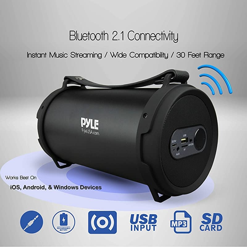 Portable Speaker Boombox Bluetooth Speakers Rechargeable Battery Surround Sound Digital Sound Amplifier USBSDFM Radio Wireless HiFi Active Stereo Speaker System in Black PBMSPG7