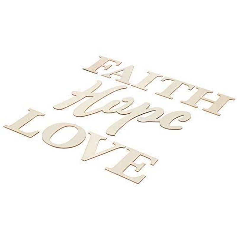 Genie Crafts Unfinished Wood Letter Word Sign for Crafts & Home Wall Decor, Faith Hope Love