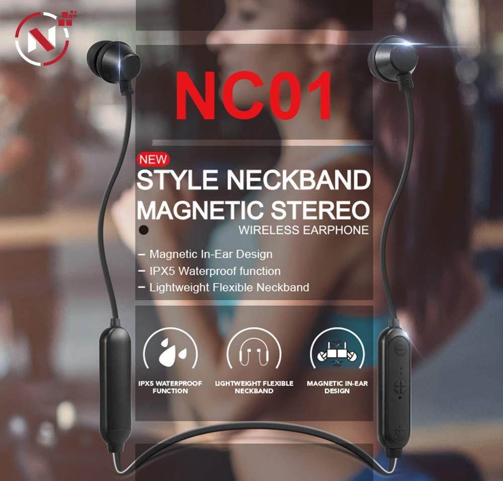 NOCORD Electronics Bluetooth Headphones Wireless Earbuds with Magnetic Neckband | HD Stereo w/Mic Waterproof Headset for Gym Running Workout