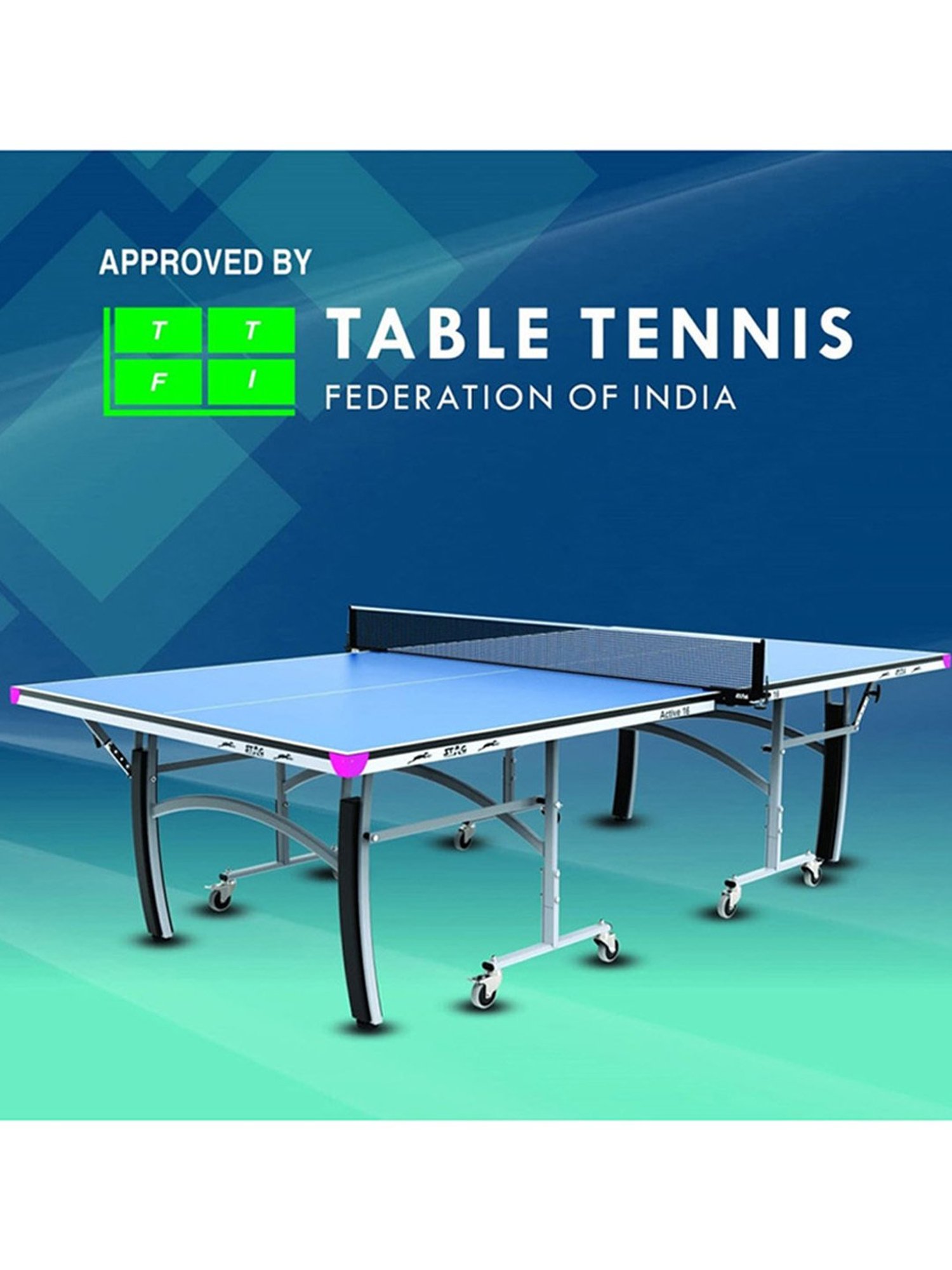 Stag Global 16mm Active Series Professional Quick Easy Setup Table Tennis Table (Blue)