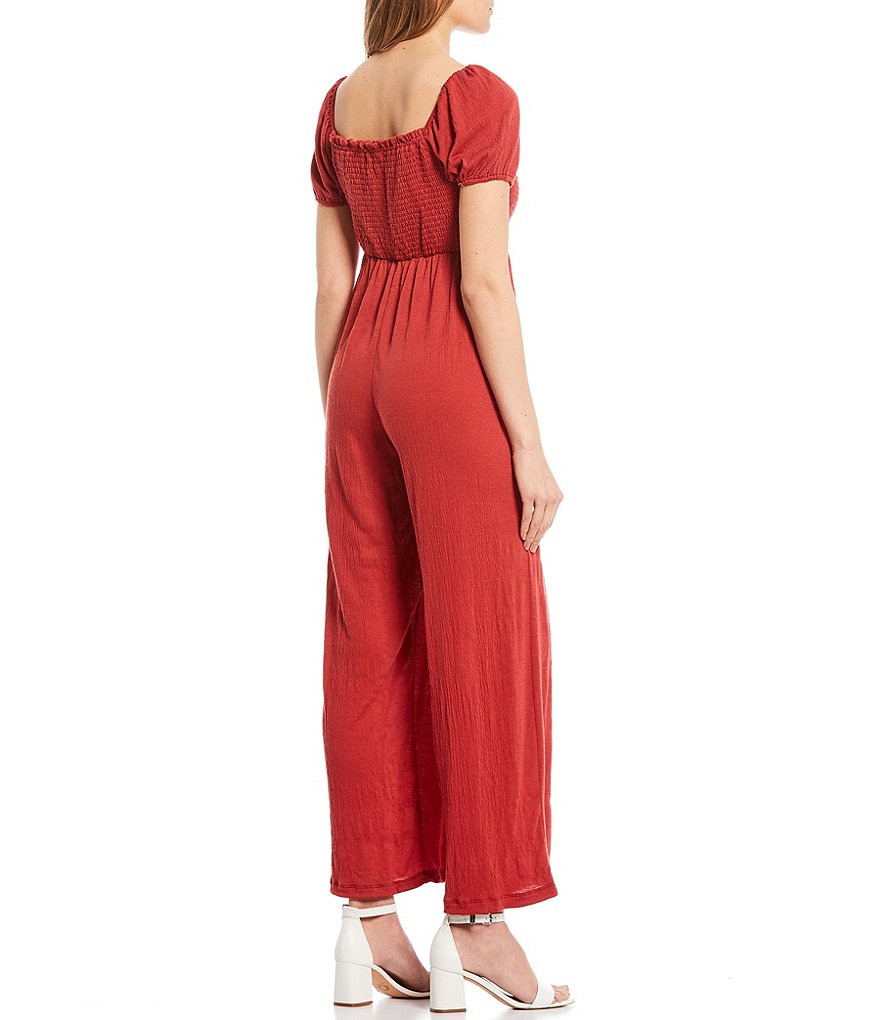 Jolt Puff Sleeve Smocked Bodice Jumpsuit