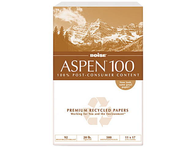 Boise ASPEN 100% Recycled Office Paper, 92 Bright, 20lb, 11 x 17, White, 2500/Carton