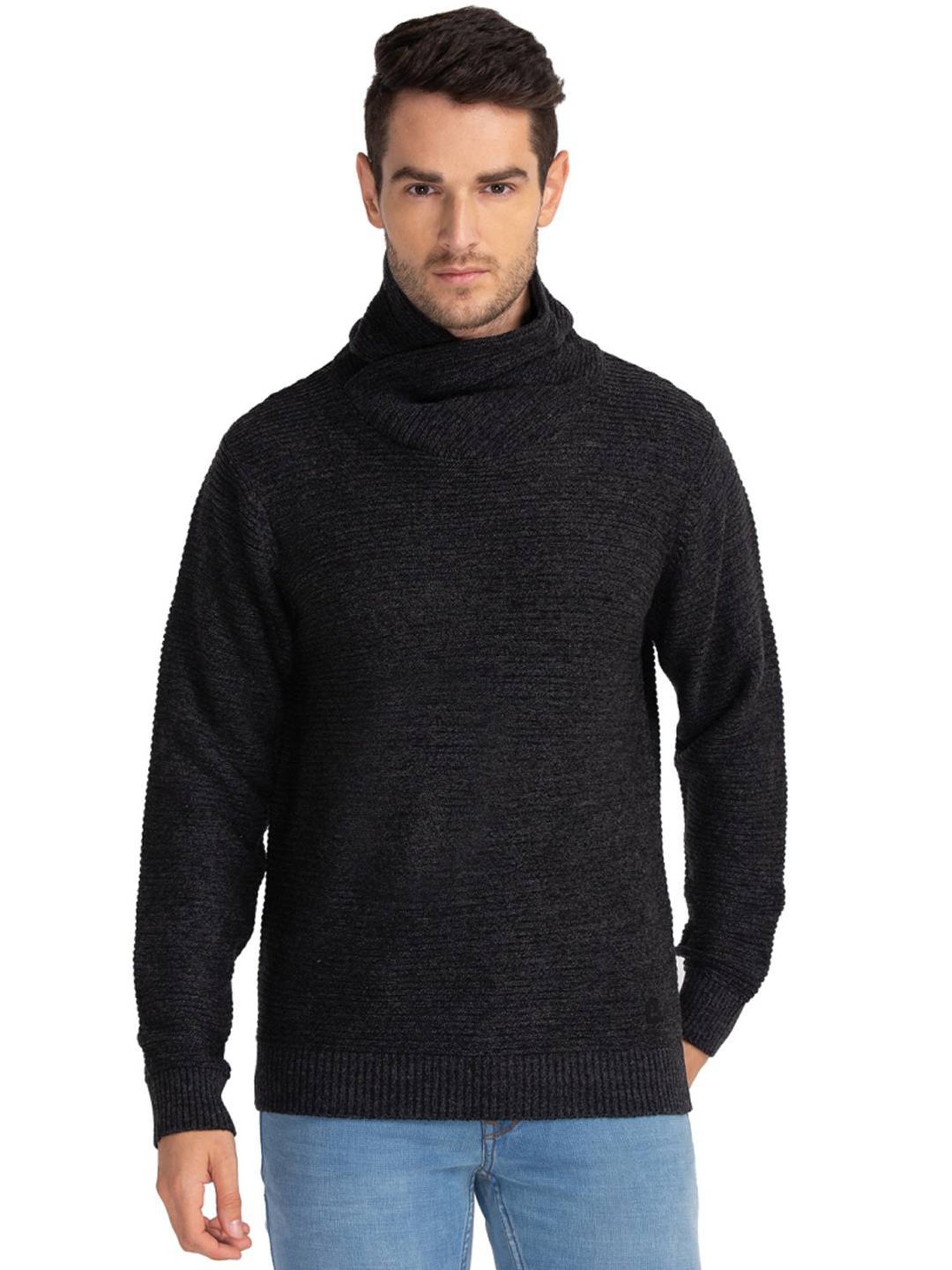 Parx Black Regular Fit Sweaters