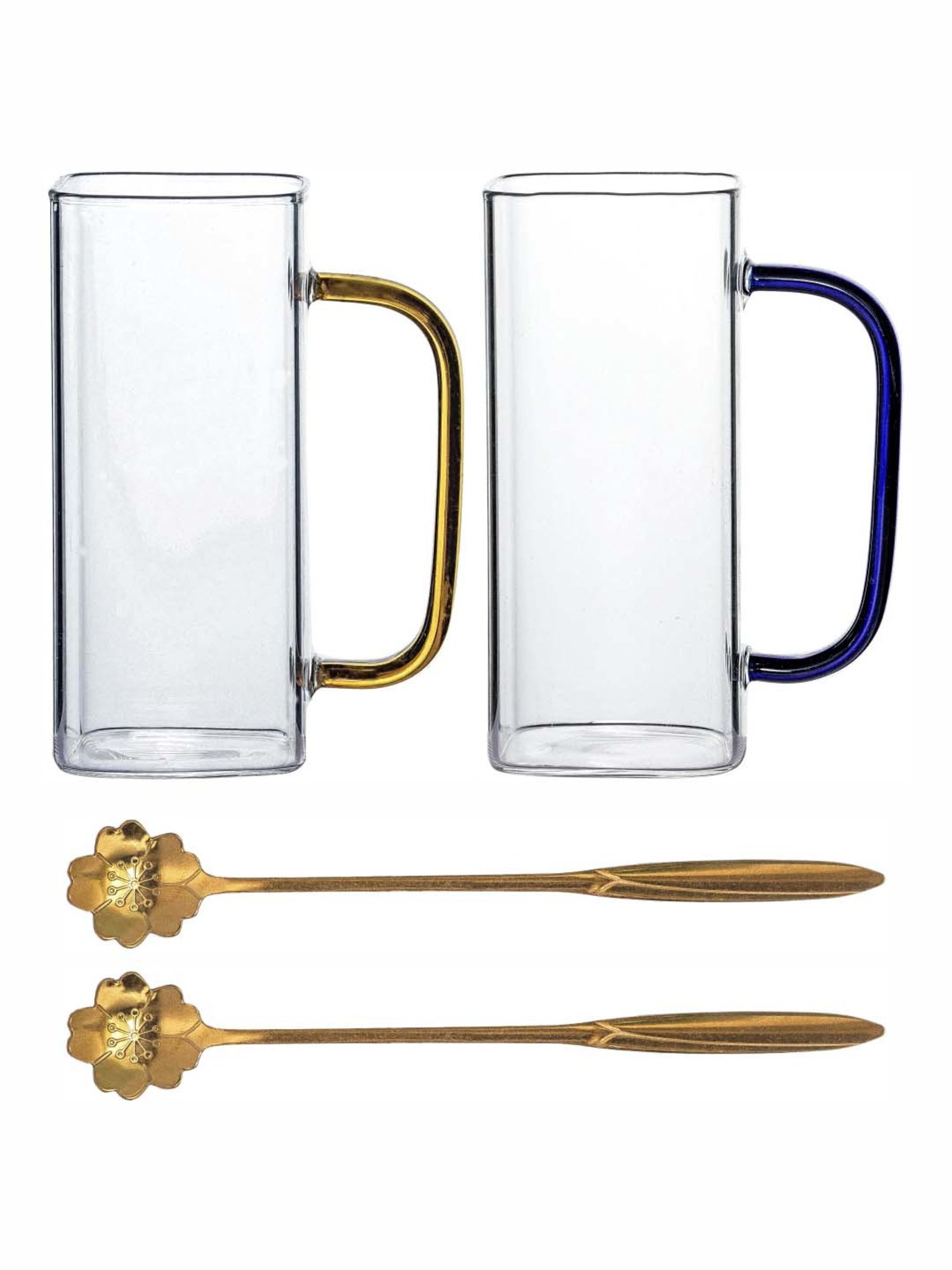 Goodhomes Transparent Glass 4-Piece Mug & Spoon Set