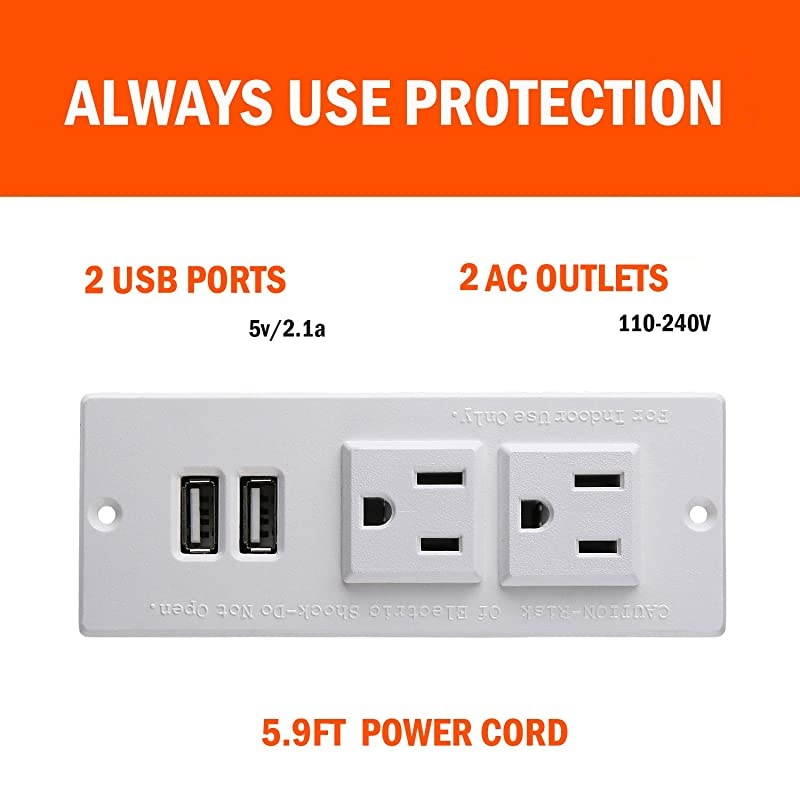 Recessed Power Strip, Recessed Desk Outlet with USB, In Conference Desk Recessed Power Outlets Socket, Desktop Power Grommet with 6.56ft Power Cord
