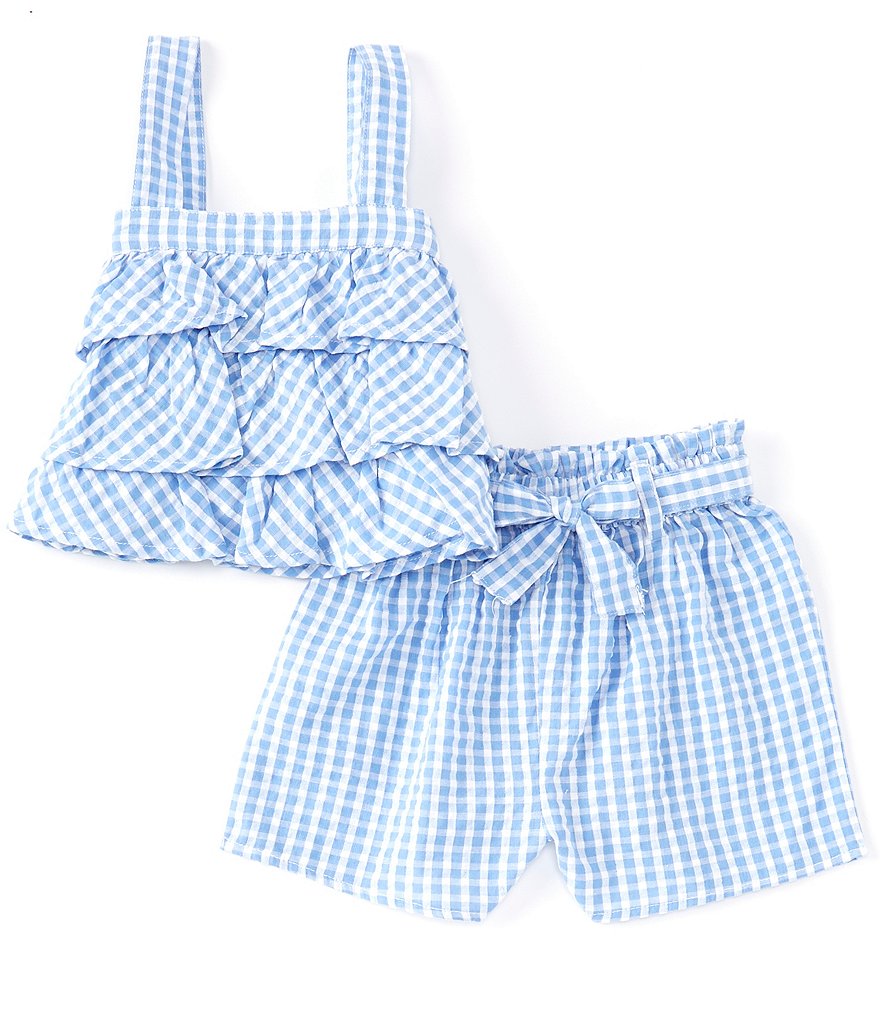Rare Editions Baby Girls 12-24 Months Gingham-Checked Ruffled Tank Top & Shorts Matching Set