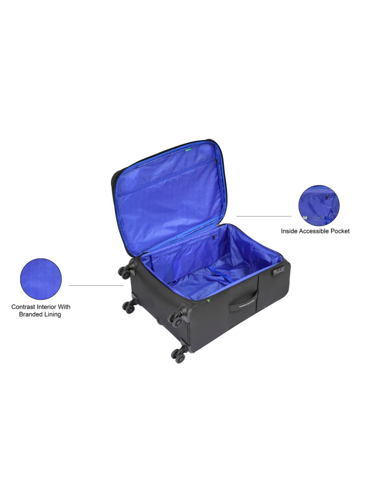 United Colors of Benetton Garret Black Printed Soft Large Trolley Bag -78 Cms