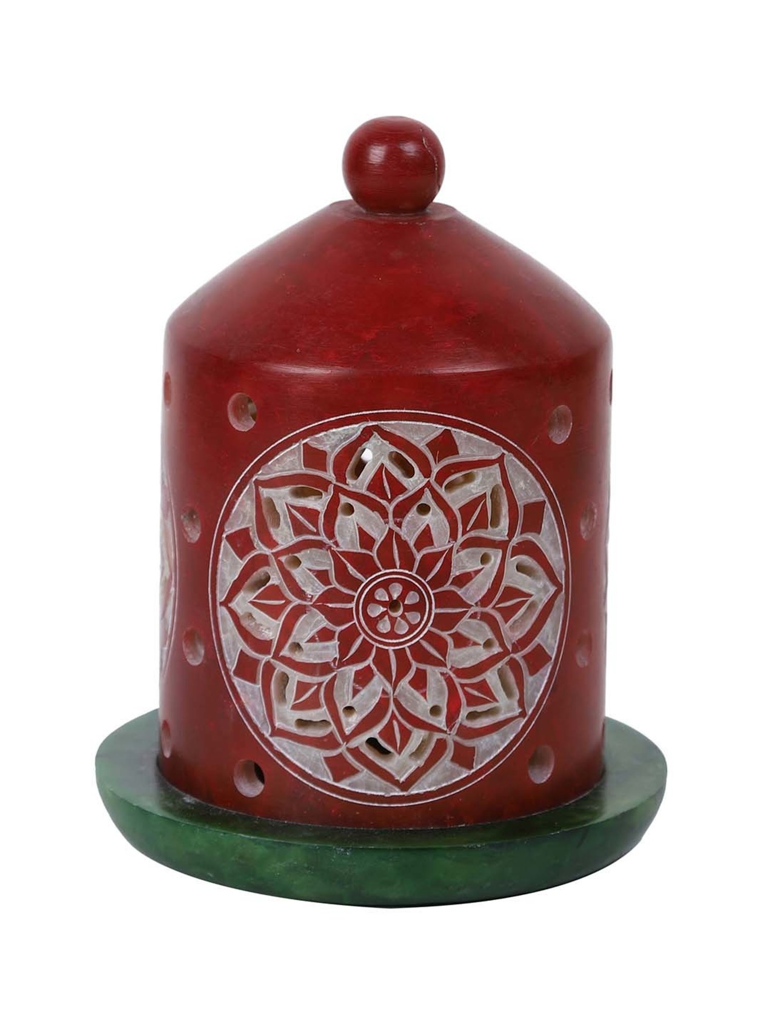 Aapno Rajasthan Red & Green Stone Bell Shaped Tealight Holder