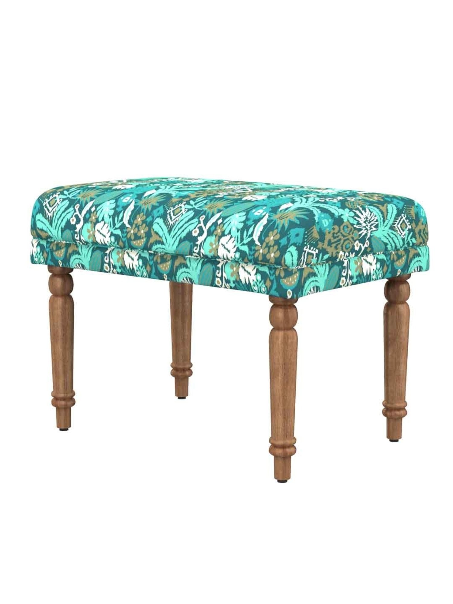Chumbak Nawaab Tropical Ikat Green Sheesham Wood Small Bench