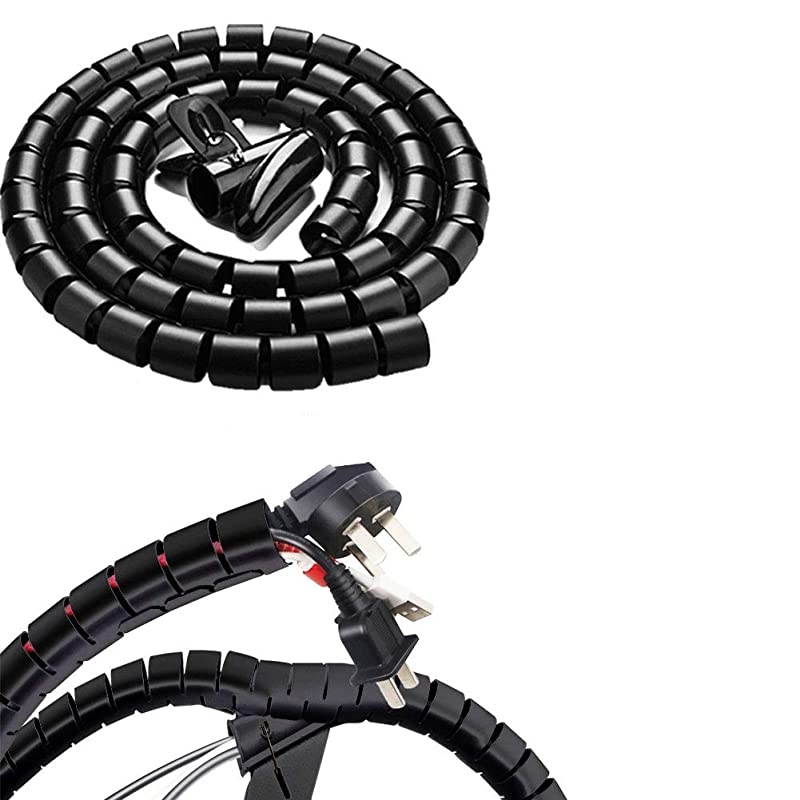 Black Cable Wire Organizer Cord Sleeve Management Cord Hider for Computer TV Desk  5 Feet EZ Cable Sleeve Bundler Flexible Expandable Home Office Management Wire Concealer with Clip Tool