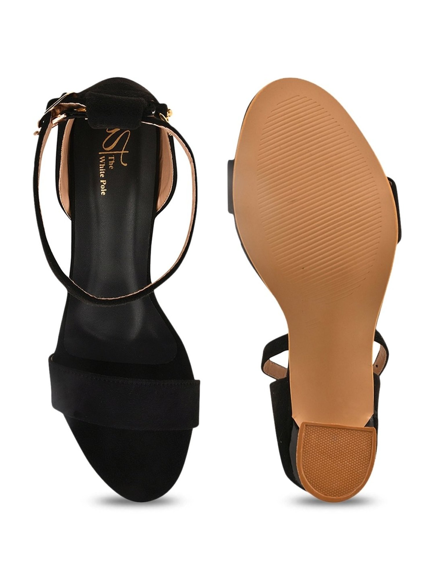 The White Pole Women's Black Ankle Strap Sandals