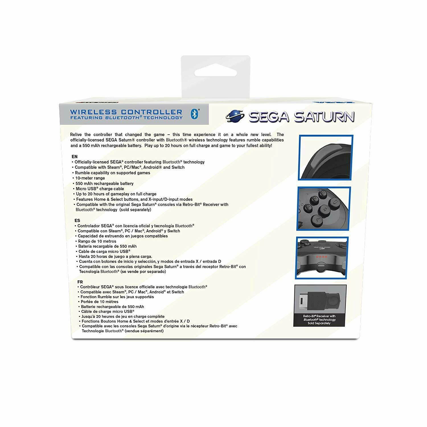 Retro-Bit Official Sega Saturn Bluetooth Controller 8-Button Arcade Pad for Nintendo Switch, PC, Mac, Android, Steam - Black