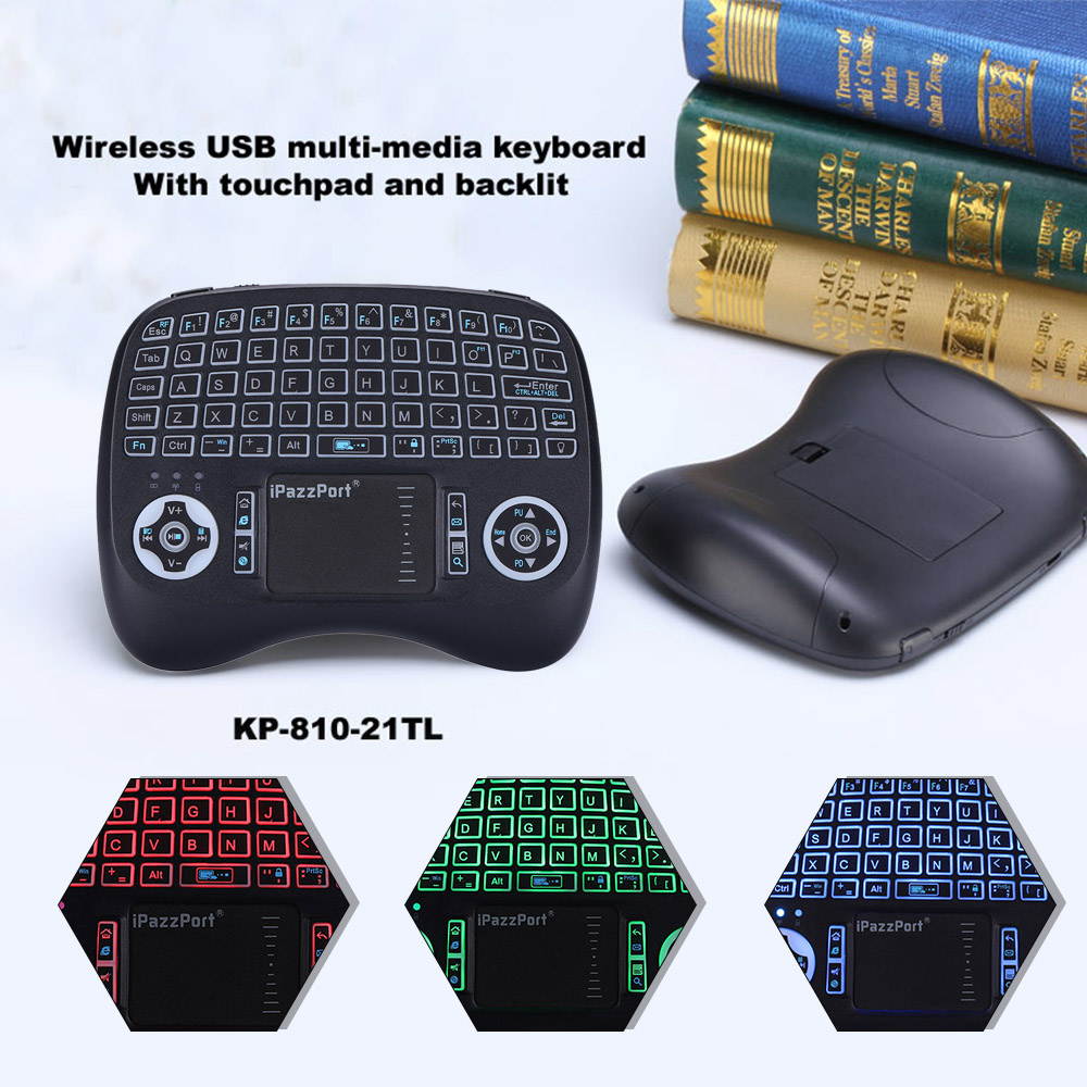 iPazzPort 2.4G Portable Wireless Keyboard USB Keyboard with Backlit Touchpad for Android TV Box Black
