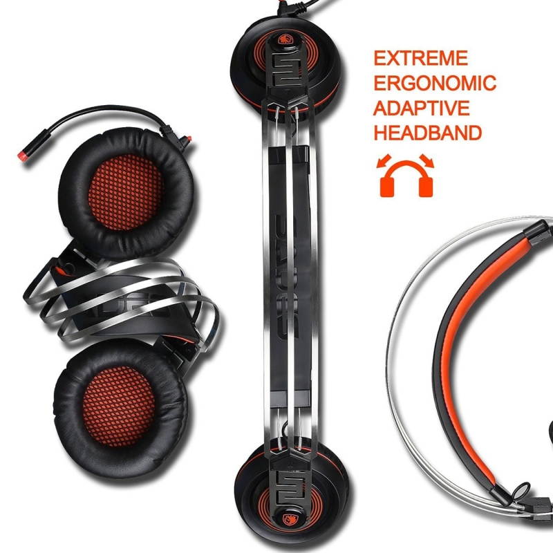 A7 USB Gaming Headset 7.1 Channel Smart Vibration Wired Headphone with Wire Control + Mic for PC, Laptop (Black+Orange)