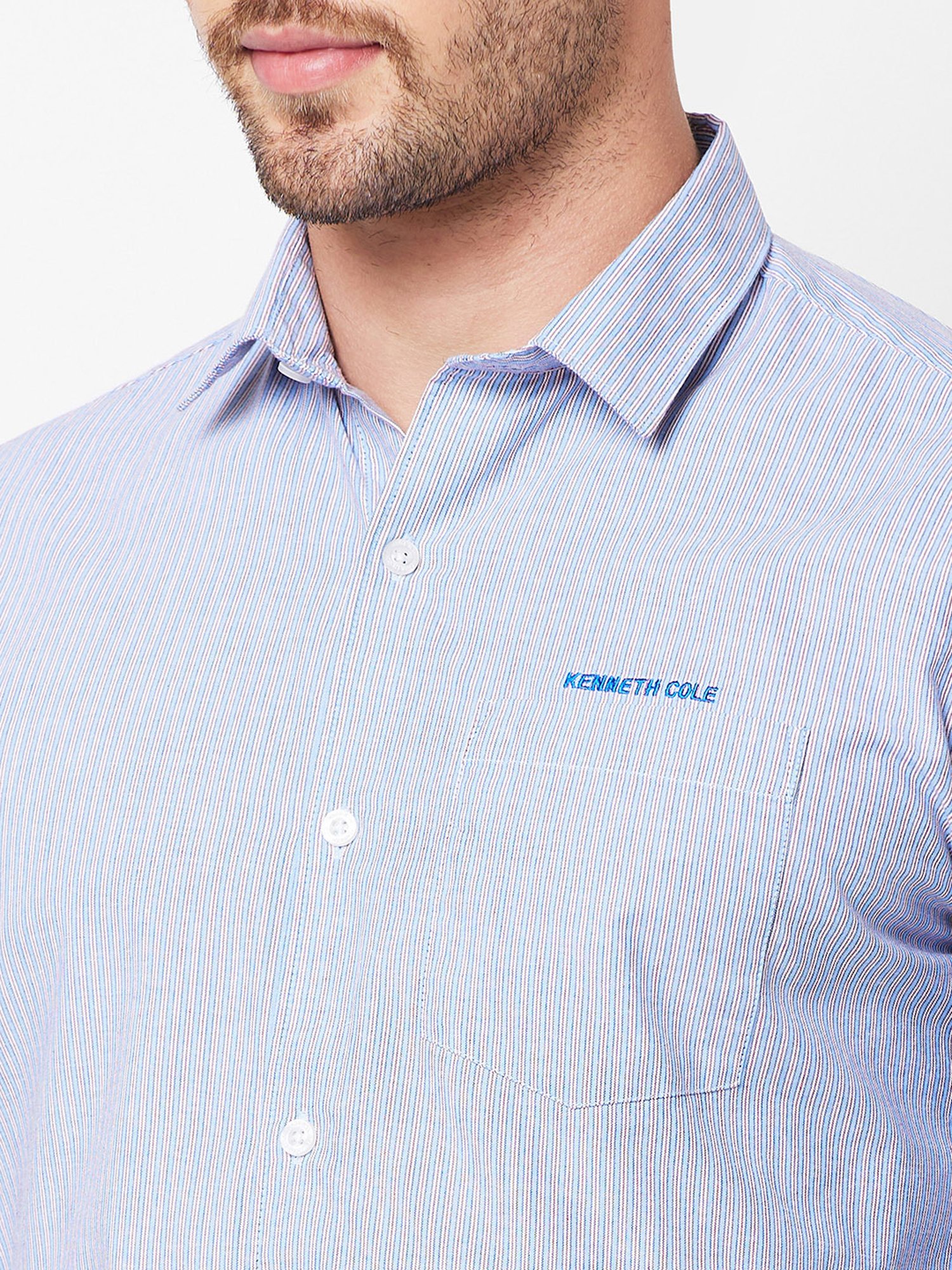 Kenneth Cole New York Blue Slim Fit Striped Shirt