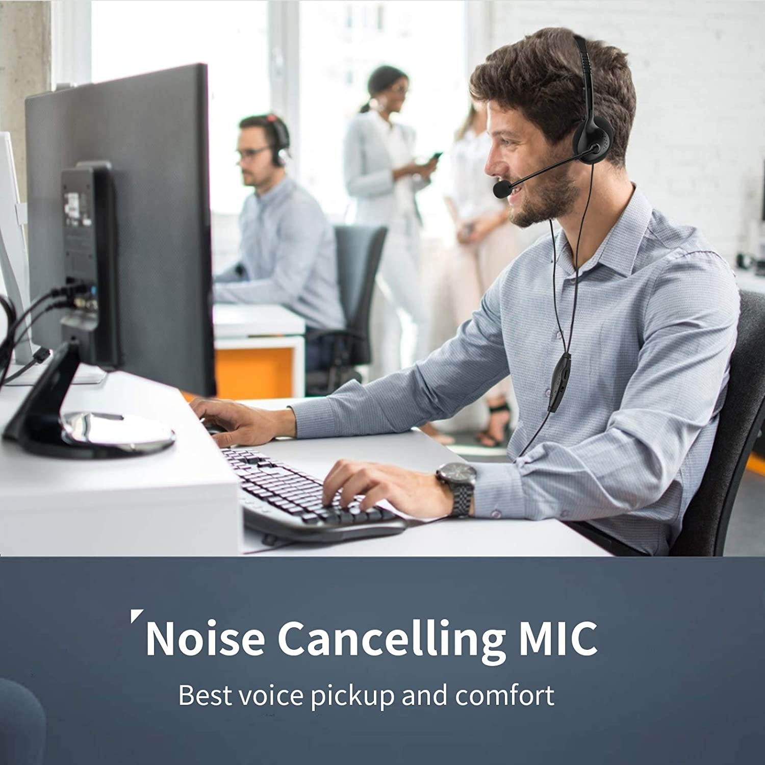 EBODA USB Headset with Microphone Lightweight Comfort PC Headset Wired Headphones Computer headsets for Skype Webinar Cell Phone Call Center