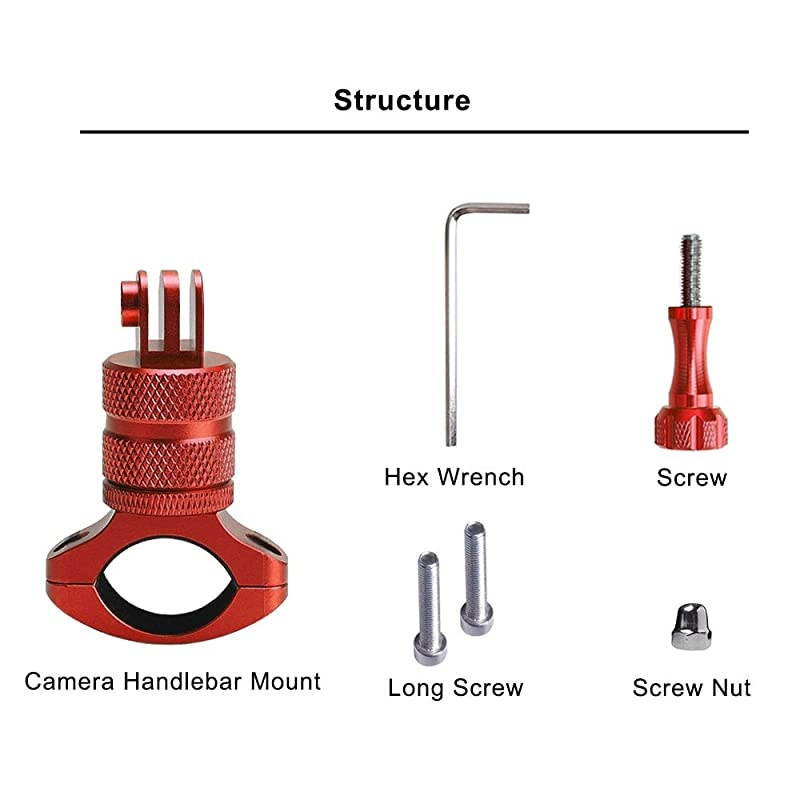 Aluminium 360 Rotation Mountain Bike Handlebar Mount Holder,Camera Motocross Grip Bar Stand Tube Clip for GoPro Hero 9 8 7 6 5 4 3+, Campark, AKASO, DJI OSMO XiaoYi and Most Action Cameras,Red