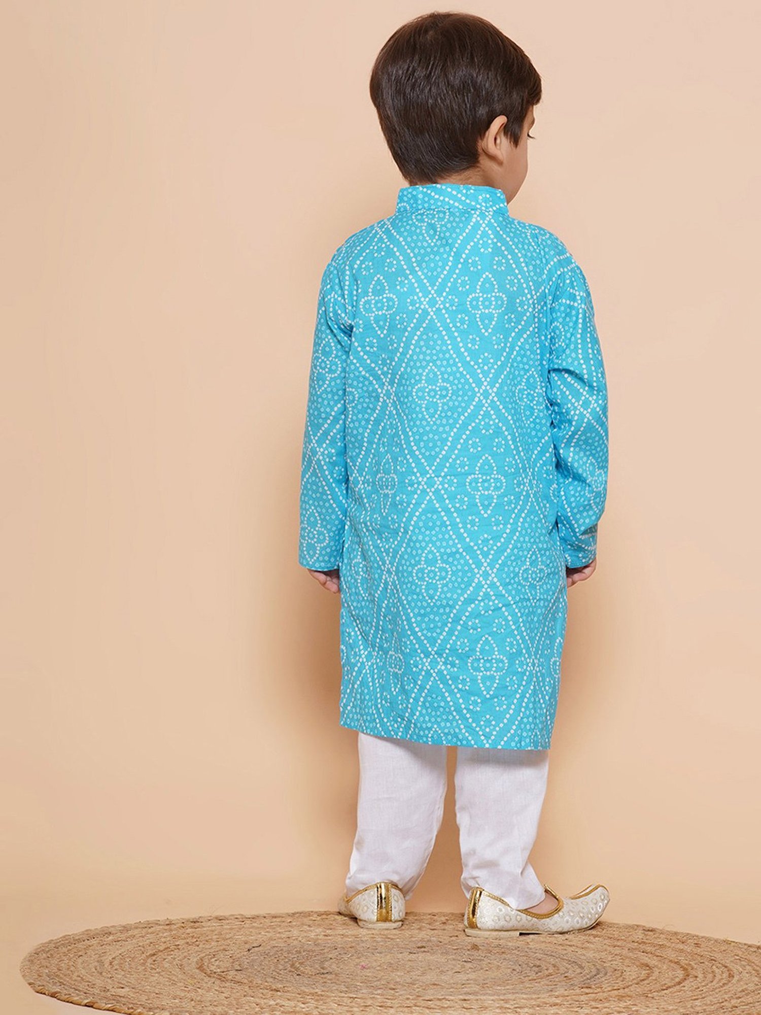 AJ Dezines Kids Blue & White Printed Full Sleeves Kurta with Pyjamas