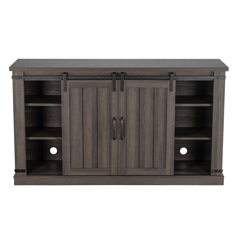 54" Sliding Doors TV Stand For TVs up to 60" Weathered Gray Oak - Home Essentials