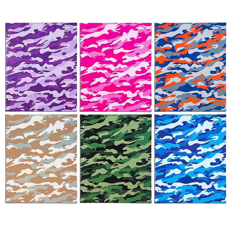 JAM Paper Glossy 3-Hole Punched 2-Pocket School Folders, Assorted Camo 31237922
