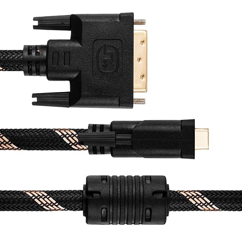 Dual Link Cable 1M,Nylon Braided -D 24+1 Dual Link Male to Male Digital Video Cable Gold Plated with Ferrite Core Support 2560x1600 for Gaming, DVD, Laptop, HDTV and Projector (3 Ft/1M)
