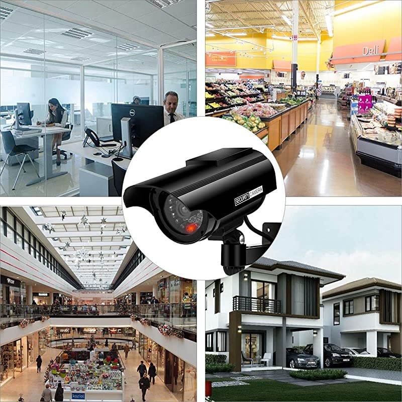 Solar Powered Bullet Dummy Fake Surveillance Camera Security CCTV Dome Camera with LED Flashing Light for OutdoorIndoorHomeBusiness 2 Pack Black1 Pack