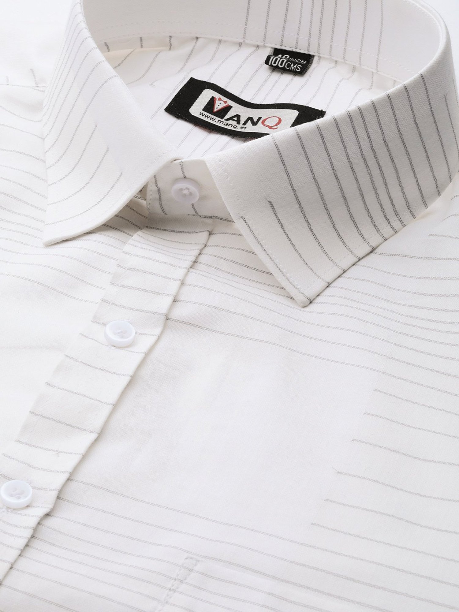 ManQ White & Black Regular Fit Striped Shirt