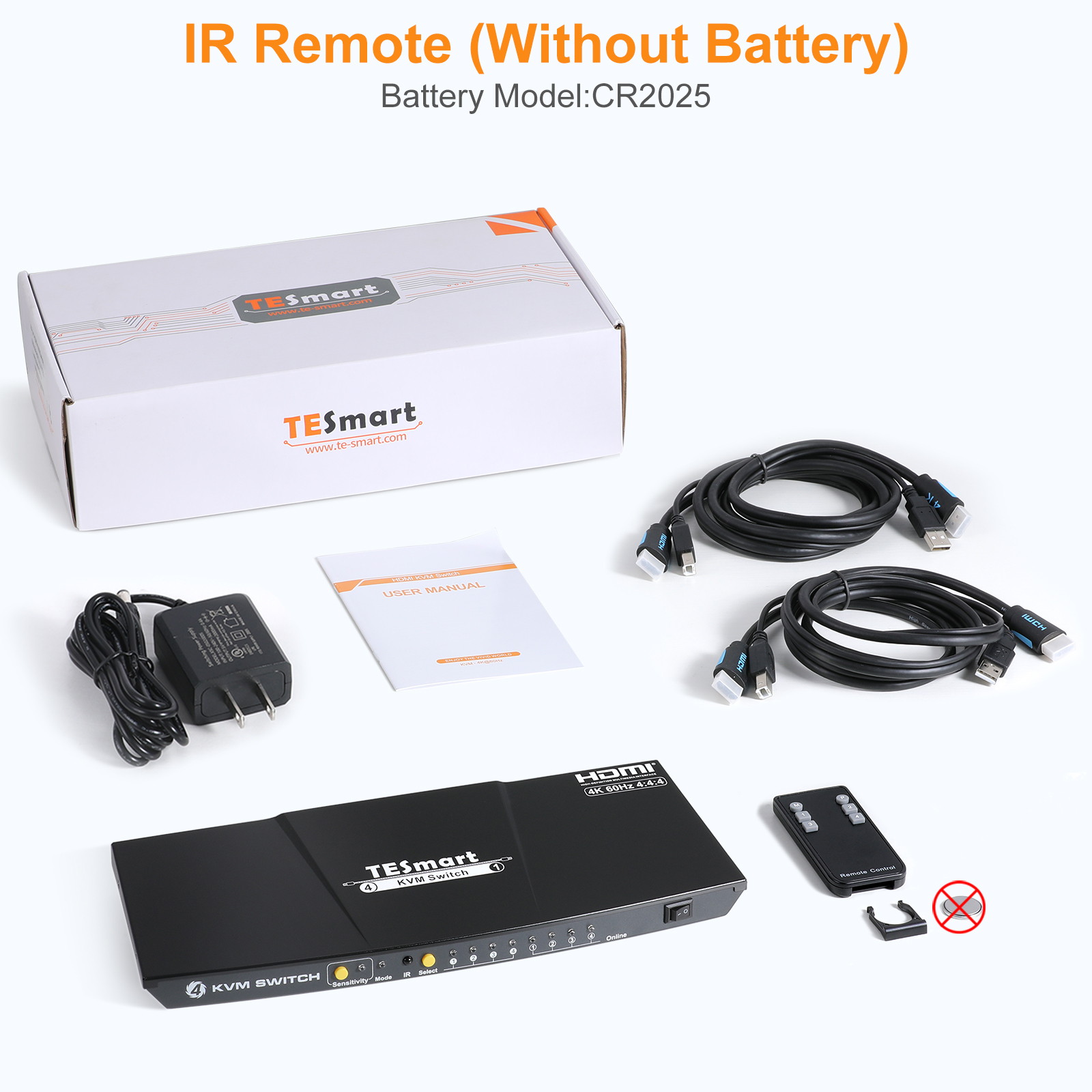 TESmart Newest HDMI KVM Switch 4 Port 4K@60Hz Ultra HD 4x1 HDMI KVM Switcher with 2 Pcs 5ft KVM Cables Supports Mechanical and Multimedia Keyboard &Mouse USB 2.0 Devices Control up to 2 Computers/Serv