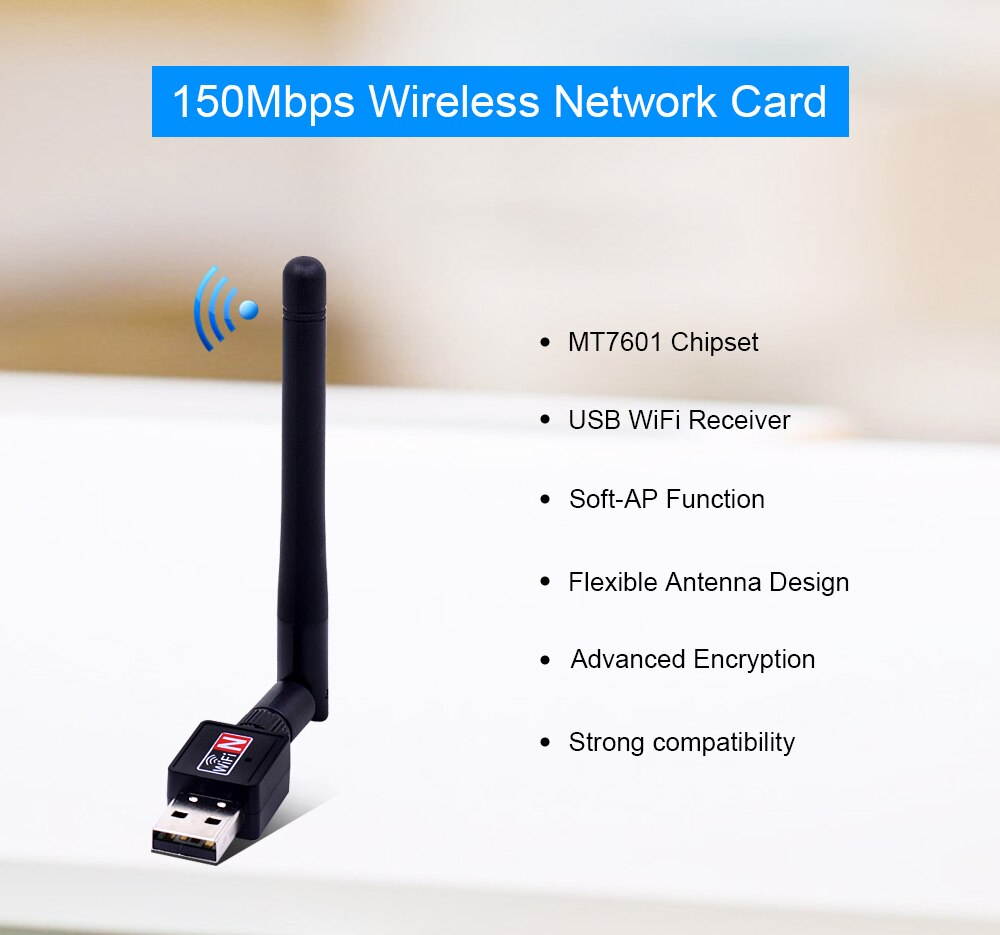 1 pcs 150Mbps External Wireless Network Card Mini USB WiFi Adapter Antenna LAN Ethernet Wi Fi Receiver 802.11n for Windows Mac