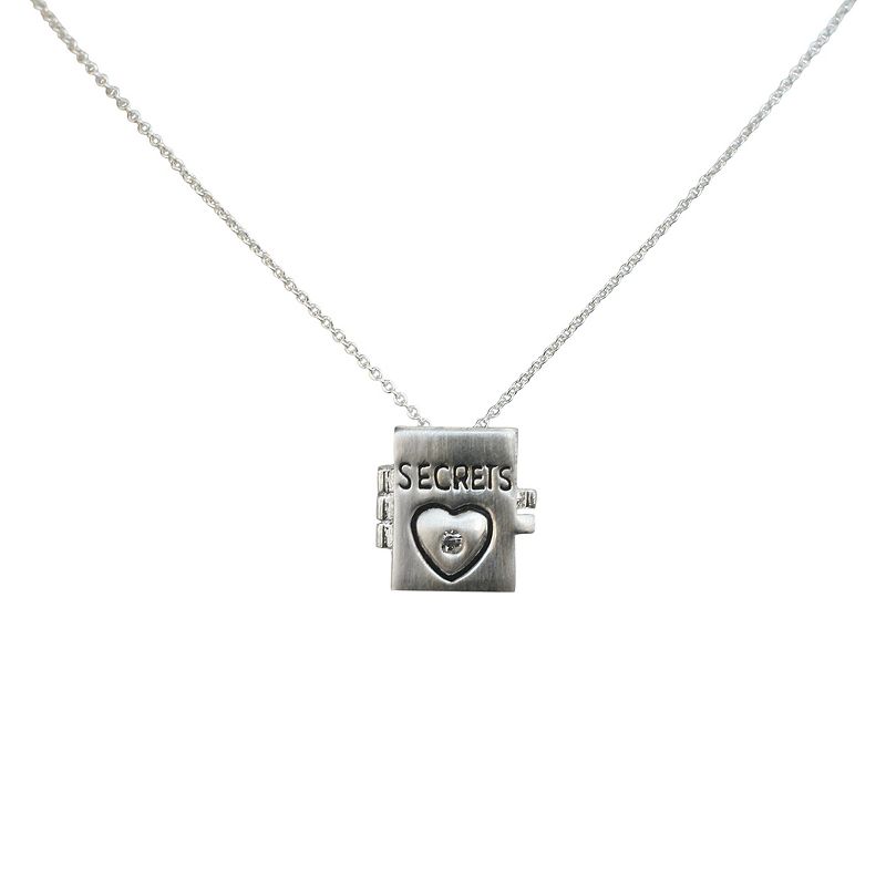 Zirconite Book of "Secrets" Charm Pendant Necklace Silver - 16"