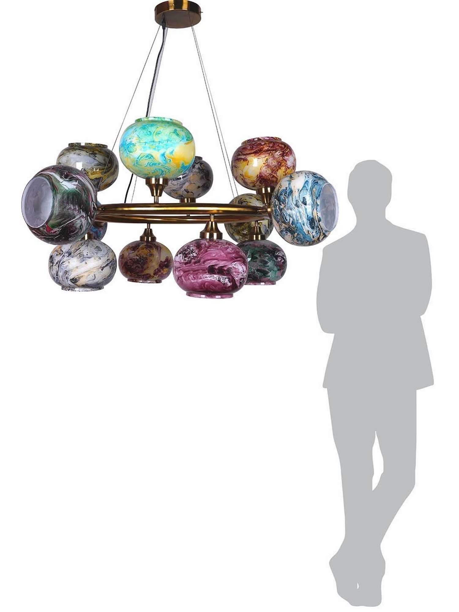 Fos Lighting Modern Circular Multicolor Steel 12-In-1 Chandelier With Glass Shades