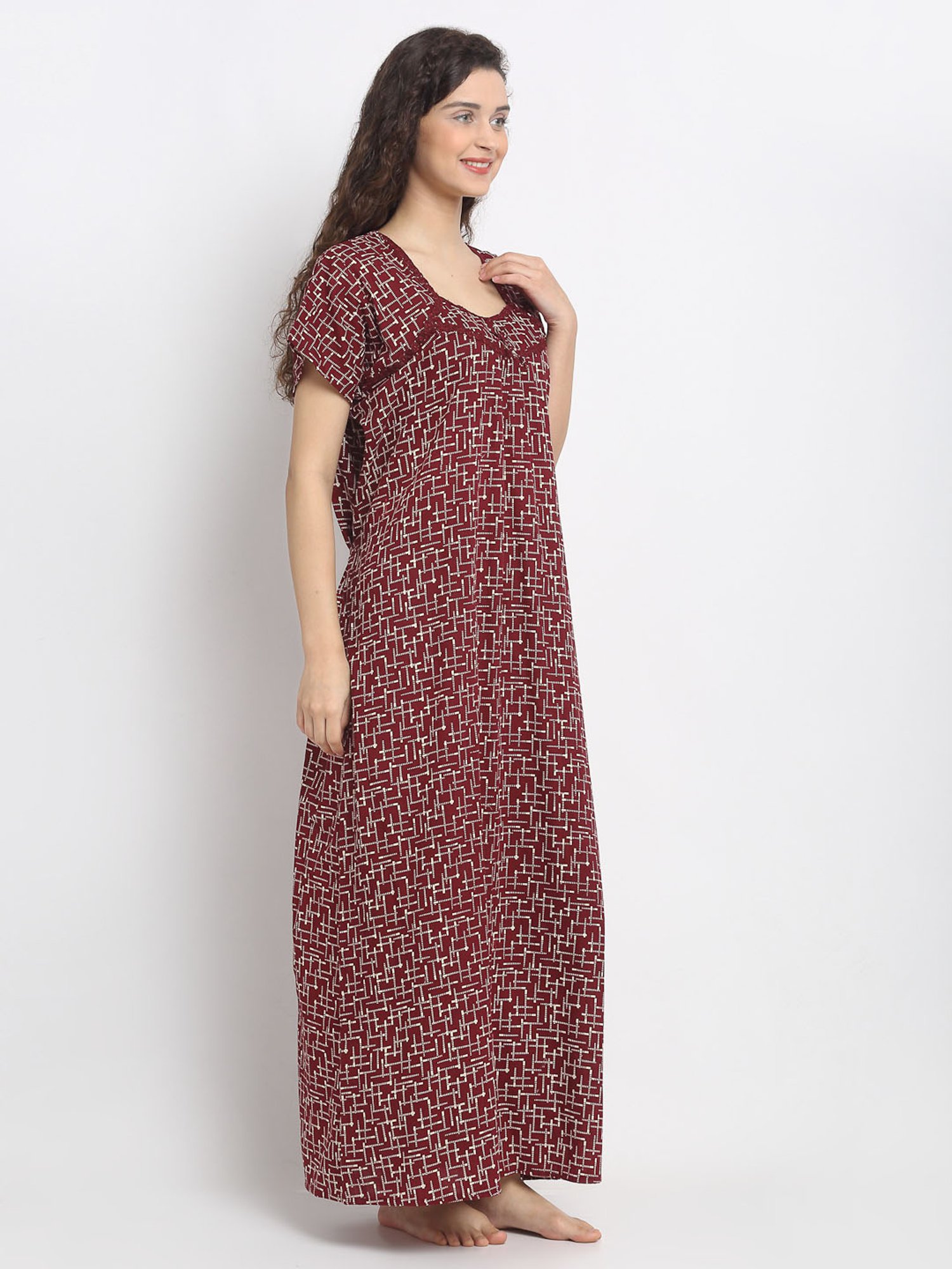 Secret Wish Maroon Printed Nighty
