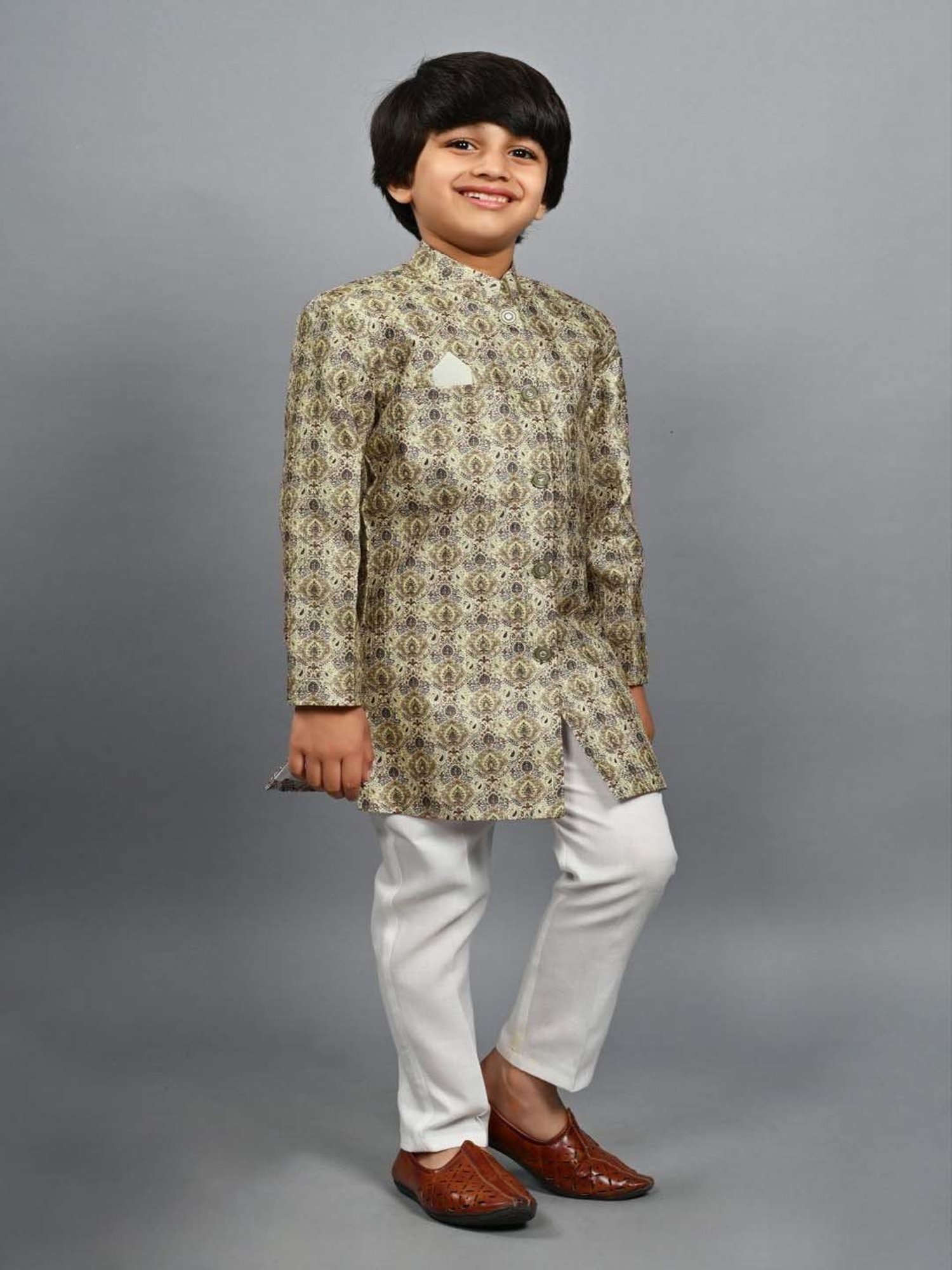AJ Dezines Kids Black Embellished Full Sleeves Sherwani with Pants