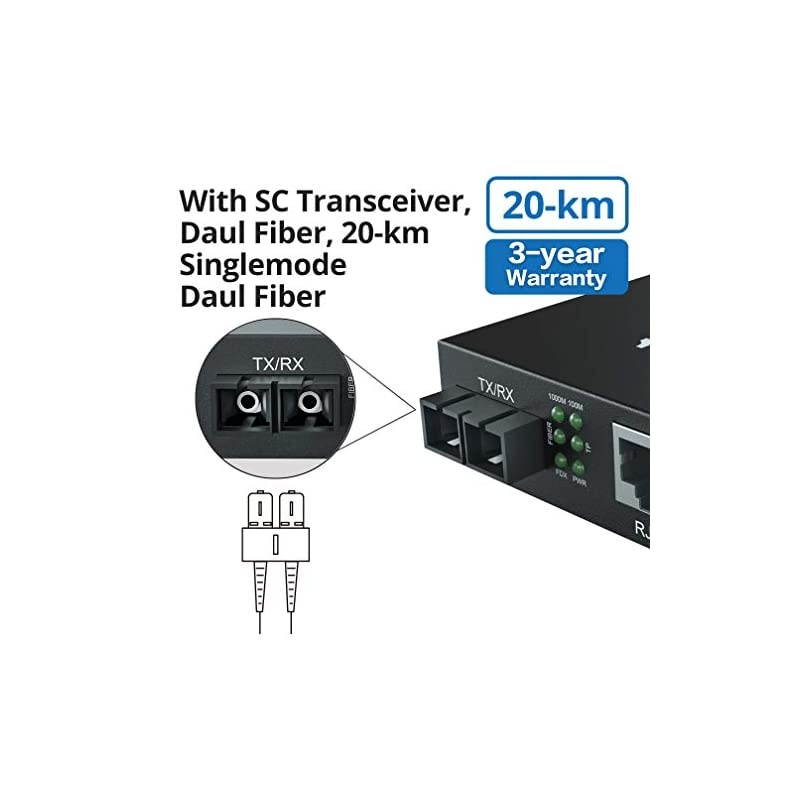 Ethernet Media Converter Single Mode Dual SC Fiber 1000BaseLX to 101001000BaseTx up to 20km Pack of 2